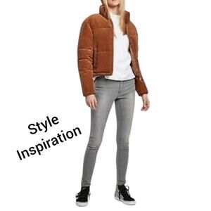 Say What Women's Bomber Coat Jacket XL Corduroy Cropped Puffer Camel Mock Neck